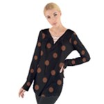 Polka Dots - Auburn Brown on Black Women s Tie Up Tee