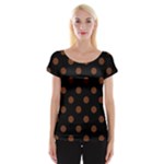 Polka Dots - Auburn Brown on Black Women s Cap Sleeve Top