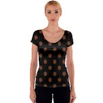 Polka Dots - Auburn Brown on Black Women s V-Neck Cap Sleeve Top