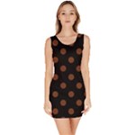 Polka Dots - Auburn Brown on Black Bodycon Dress