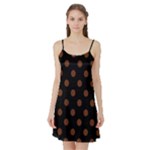 Polka Dots - Auburn Brown on Black Satin Night Slip