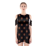 Polka Dots - Auburn Brown on Black Women s Cutout Shoulder Dress