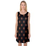 Polka Dots - Auburn Brown on Black Sleeveless Satin Nightdress