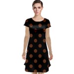 Polka Dots - Auburn Brown on Black Cap Sleeve Nightdress