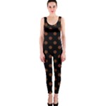 Polka Dots - Auburn Brown on Black OnePiece Catsuit