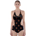 Polka Dots - Auburn Brown on Black Cut-Out One Piece Swimsuit