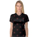 Polka Dots - Dark Sienna Brown on Black Women s V-Neck Sport Mesh Tee