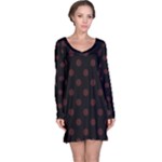 Polka Dots - Dark Sienna Brown on Black Long Sleeve Nightdress