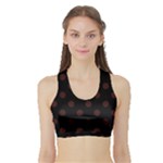 Polka Dots - Dark Sienna Brown on Black Women s Sports Bra with Border