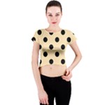 Polka Dots - Black on Peach Orange Crew Neck Crop Top