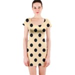 Polka Dots - Black on Peach Orange Short Sleeve Bodycon Dress