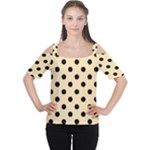 Polka Dots - Black on Peach Orange Women s Cutout Shoulder Tee