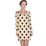 Polka Dots - Black on Peach Orange Long Sleeve Nightdress