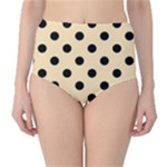 Polka Dots - Black on Peach Orange High-Waist Bikini Bottoms