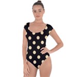 Polka Dots - Peach Orange on Black Short Sleeve Leotard (Ladies)