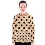 Polka Dots - Black on Sunset Orange Women s Zipper Hoodie