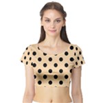 Polka Dots - Black on Sunset Orange Short Sleeve Crop Top (Tight Fit)