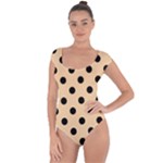 Polka Dots - Black on Sunset Orange Short Sleeve Leotard (Ladies)