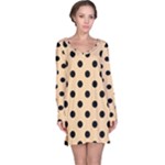 Polka Dots - Black on Sunset Orange Long Sleeve Nightdress