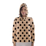 Polka Dots - Black on Sunset Orange Hooded Wind Breaker (Women)