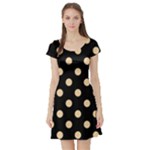 Polka Dots - Sunset Orange on Black Short Sleeve Skater Dress