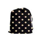 Polka Dots - Sunset Orange on Black Drawstring Pouch (L)