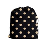 Polka Dots - Sunset Orange on Black Drawstring Pouch (XL)