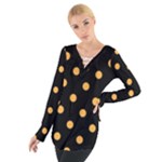 Polka Dots - Pastel Orange on Black Women s Tie Up Tee