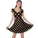 Polka Dots - Pastel Orange on Black Cap Sleeve Dress