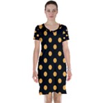 Polka Dots - Pastel Orange on Black Short Sleeve Nightdress