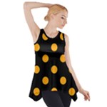 Polka Dots - Dark Tangerine Orange on Black Side Drop Tank Tunic