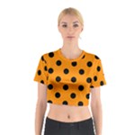 Polka Dots - Black on Dark Orange Cotton Crop Top