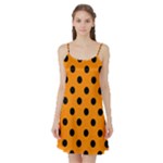 Polka Dots - Black on Dark Orange Satin Night Slip