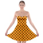 Polka Dots - Black on Dark Orange Strapless Bra Top Dress