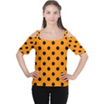 Polka Dots - Black on Dark Orange Women s Cutout Shoulder Tee