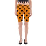 Polka Dots - Black on Dark Orange Yoga Cropped Leggings