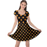 Polka Dots - Dark Orange on Black Cap Sleeve Dress