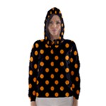 Polka Dots - Dark Orange on Black Hooded Wind Breaker (Women)