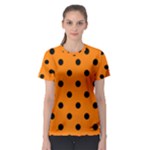 Polka Dots - Black on Orange Women s Sport Mesh Tee