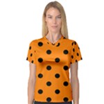 Polka Dots - Black on Orange Women s V-Neck Sport Mesh Tee