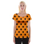 Polka Dots - Black on Orange Women s Cap Sleeve Top