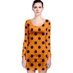 Polka Dots - Black on Orange Long Sleeve Bodycon Dress