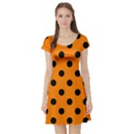 Polka Dots - Black on Orange Short Sleeve Skater Dress