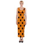 Polka Dots - Black on Orange Fitted Maxi Dress