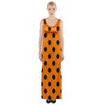 Polka Dots - Black on Orange Maxi Thigh Split Dress