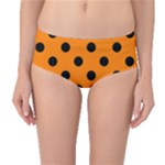 Polka Dots - Black on Orange Mid-Waist Bikini Bottoms