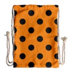 Polka Dots - Black on Orange Drawstring Bag (Large)