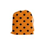 Polka Dots - Black on Orange Drawstring Pouch (M)