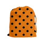 Polka Dots - Black on Orange Drawstring Pouch (XL)