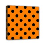 Polka Dots - Black on Orange Mini Canvas 6  x 6  (Stretched)